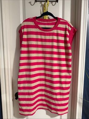 Striped Pink and Cream Short Sleeve Tunic Dress